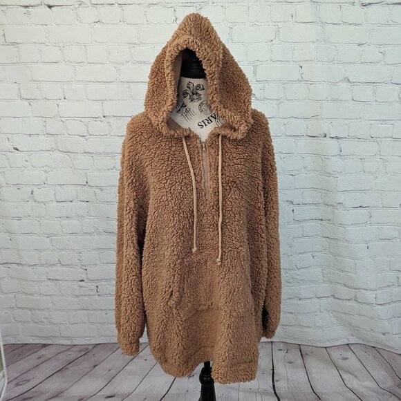PLT Women's Tan Teddy Borg Oversized Lounge Hoodie M NEW - Picture 3 of 8